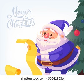 Blue Suit Santa Claus Merry Christmas vector cartoon illustration.