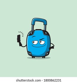 blue suitcase character leaving for vacation