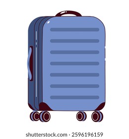 Blue suitcase. Closed case, baggage for travel, summer cruise. Luggage mascot, suitcase cartoon vector illustration