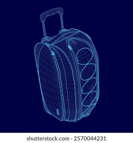 Blue suitcase with a handle is shown in a 3D rendering. The suitcase is designed to look like a piece of luggage with a handle, and it is shown in a blue color