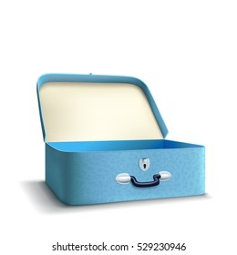 blue suitcase on white