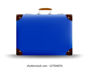 blue suitcase on white background