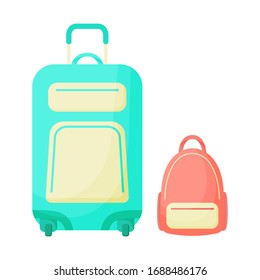 Blue suitcase and pink backpack isolated on a white background. Vector illustration. Great for summer design.