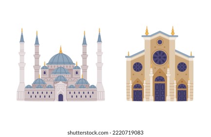 Blue Sultan Mosque and Palace as Turkey Traditional Building Vector Set