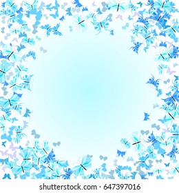 Blue Summer Colorful Butterflies Pattern. Beautiful Insects Background. Vector Illustration