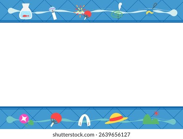 Blue summer icon frame with festival elements