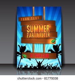 Blue Summer Party Flyer Design - EPS10 Vector Illustration