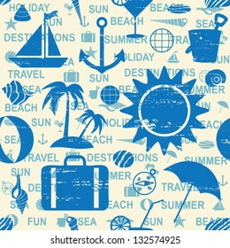 Blue summer and sea themed seamless pattern