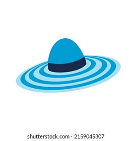 Blue Summer Straw Wide-brim Hat, Beach Attribute, Isolated On White Background. Flat Vector Cartoon Illustration, Clipart.