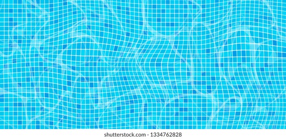 Blue summer water waves with reflections in swimming pool. Realistic poolside vector background with sunny underwater pattern, texture or template