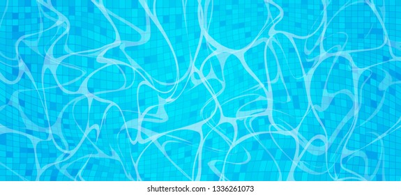 Blue summer water waves with reflections in swimming pool. Realistic poolside vector background with sunny underwater pattern, texture or template