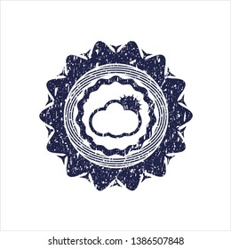 Blue sun behind cloud icon inside rubber grunge texture stamp