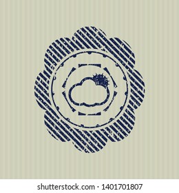 Blue sun behind cloud icon with rubber seal texture
