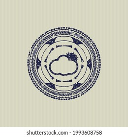 Blue sun behind cloud icon inside grunge stamp. 