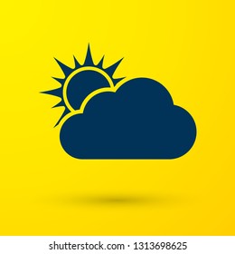 Blue Sun and cloud weather icon isolated on yellow background. Vector Illustration