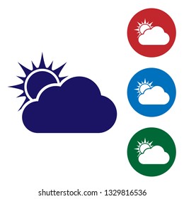 Blue Sun and cloud weather icon isolated on white background. Set color icon in circle buttons. Vector Illustration