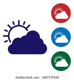 Blue Sun and cloud weather icon isolated on white background. Set color icons in circle buttons. Vector Illustration