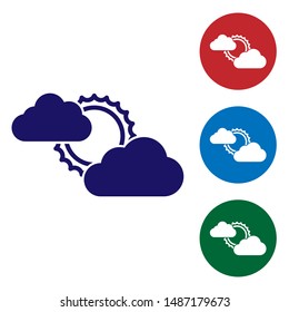 Blue Sun and cloud weather icon isolated on white background. Set color icons in circle buttons. Vector Illustration