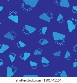 Blue Sun and cloud weather icon isolated seamless pattern on blue background.  Vector Illustration