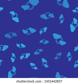 Blue Sun and cloud weather icon isolated seamless pattern on blue background.  Vector Illustration