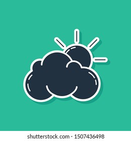 Blue Sun and cloud weather icon isolated on green background.  Vector Illustration