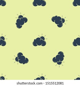 Blue Sun and cloud weather icon isolated seamless pattern on yellow background.  Vector Illustration