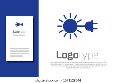 Blue Sun with electric plug icon isolated on white background. Energy saving concept. Logo design template element. Vector Illustration