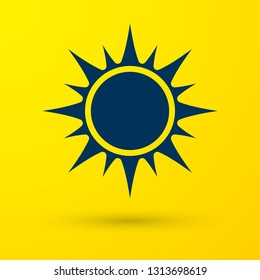 Blue Sun icon isolated on yellow background. Vector Illustration