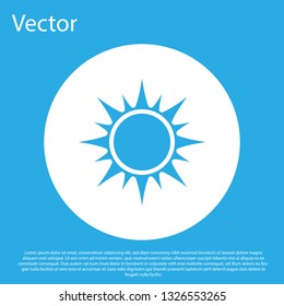 Blue Sun icon isolated on blue background. White circle button. Flat design. Vector Illustration
