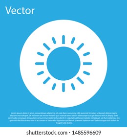 Blue Sun icon isolated on blue background. White circle button. Vector Illustration