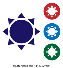 Blue Sun icon isolated on white background. Set color icons in circle buttons. Vector Illustration