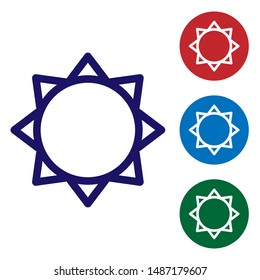 Blue Sun icon isolated on white background. Set color icons in circle buttons. Vector Illustration