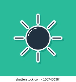 Blue Sun icon isolated on green background.  Vector Illustration