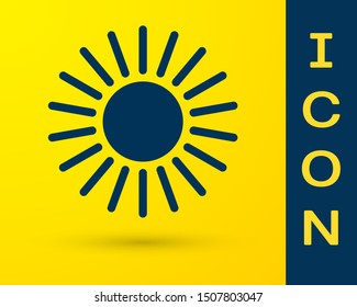 Blue Sun icon isolated on yellow background.  Vector Illustration