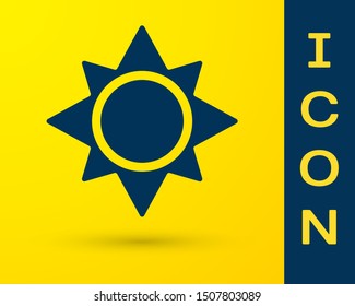 Blue Sun icon isolated on yellow background.  Vector Illustration