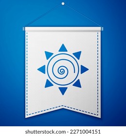 Blue Sun icon isolated on blue background. White pennant template. Vector