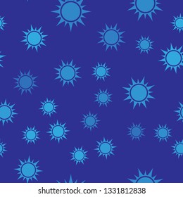 Blue Sun icon isolated seamless pattern on blue background. Vector Illustration