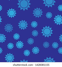 Blue Sun icon isolated seamless pattern on blue background. Vector Illustration
