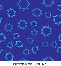 Blue Sun icon isolated seamless pattern on blue background.  Vector Illustration