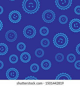 Blue Sun icon isolated seamless pattern on blue background.  Vector Illustration
