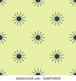 Blue Sun icon isolated seamless pattern on yellow background. Summer symbol. Good sunny day.  Vector Illustration