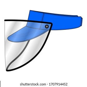 Blue Sun Visor Cap Vector With Plastic Transparent Face Shield For Template.