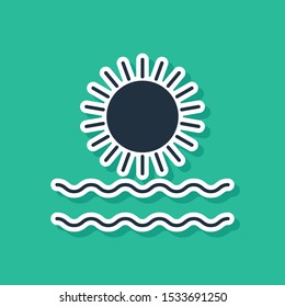 Blue Sun and waves icon isolated on green background.  Vector Illustration
