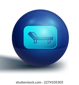 Blue Sunbed icon isolated on white background. Sun lounger. Blue circle button. Vector