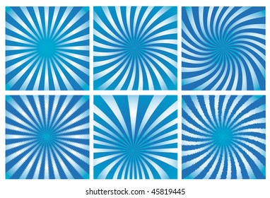 Blue sunburst background set