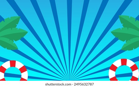 Blue Sunburst Background, summer beach vector background