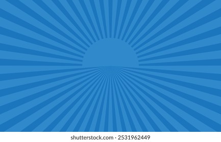 Blue Sunburst Background Vector, Bold Radiating Lines Design, Minimalistic Sunrise Effect, Retro Inspired Backdrop for Web Graphics, Posters, Presentations, and Branding Elements