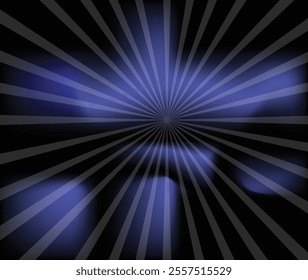 Blue Sunburst on Dark Background, Abstract Geometric Vector Design, Minimalist Modern Art with Colorful Bright Accents