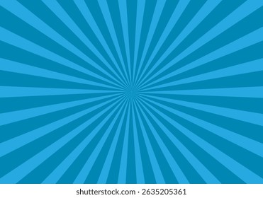 Blue sunburst pattern background. Vibrant blue radial background with intersecting lines creating a dynamic visual effect.Ray star burst backdrop. Vector Illustration