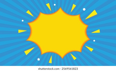Blue Sunburst Pattern comic  Background. Rays. Radial. Summer Banner. Pop Art Comic Book Style Image. Blank For Text